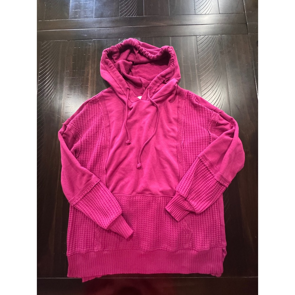 Time and Tru Womens Magenta Pink Mixed Media Waffle Knit Hoodie Size M 8-10